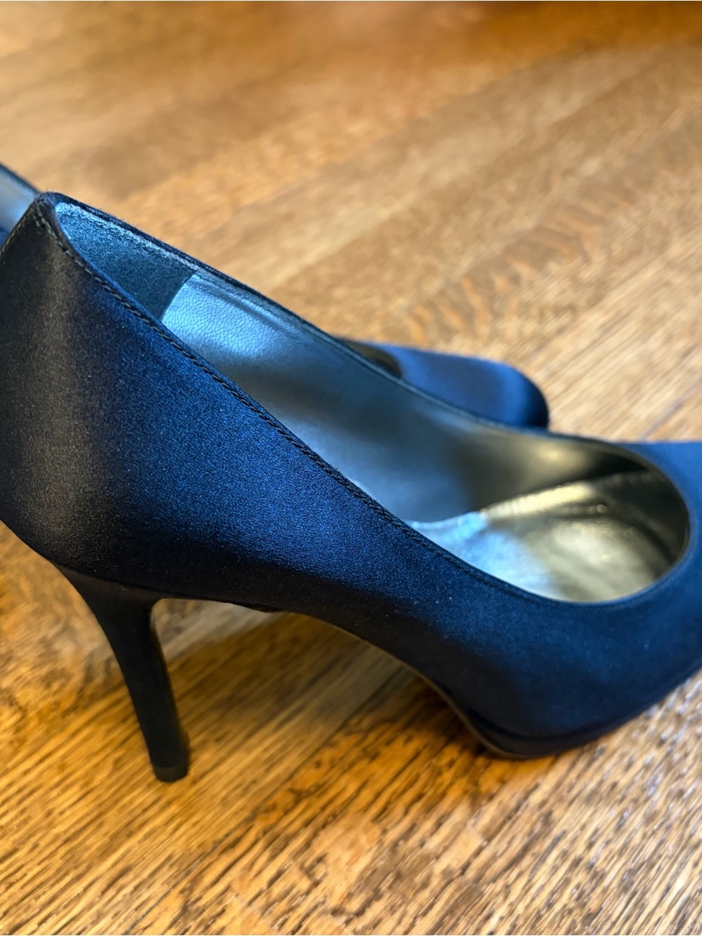Stuart Weitzman Black Satin Round Toe High Heel Pumps - Women's High Heel